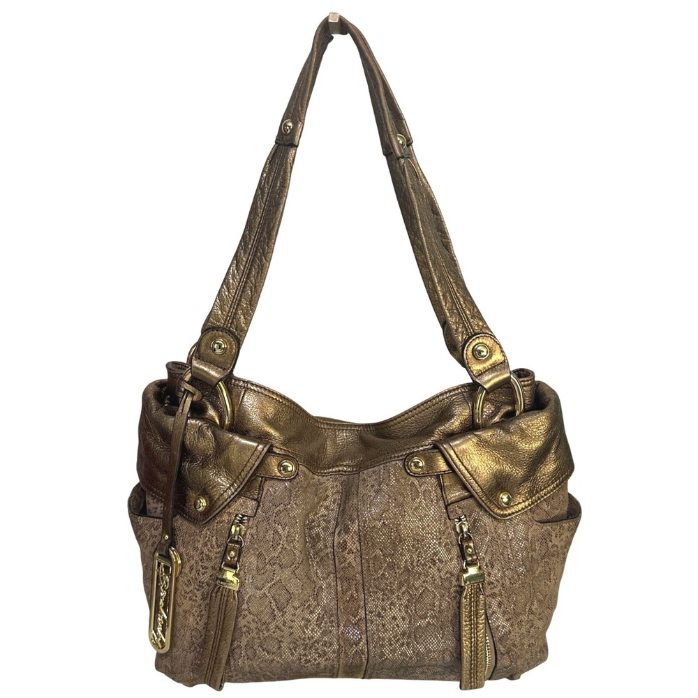 B. Makowsky Gold Leather Shoulder Bag Slouchy Hobo Y2K Indie Sleaze Mob Wife - Picture 16 of 16